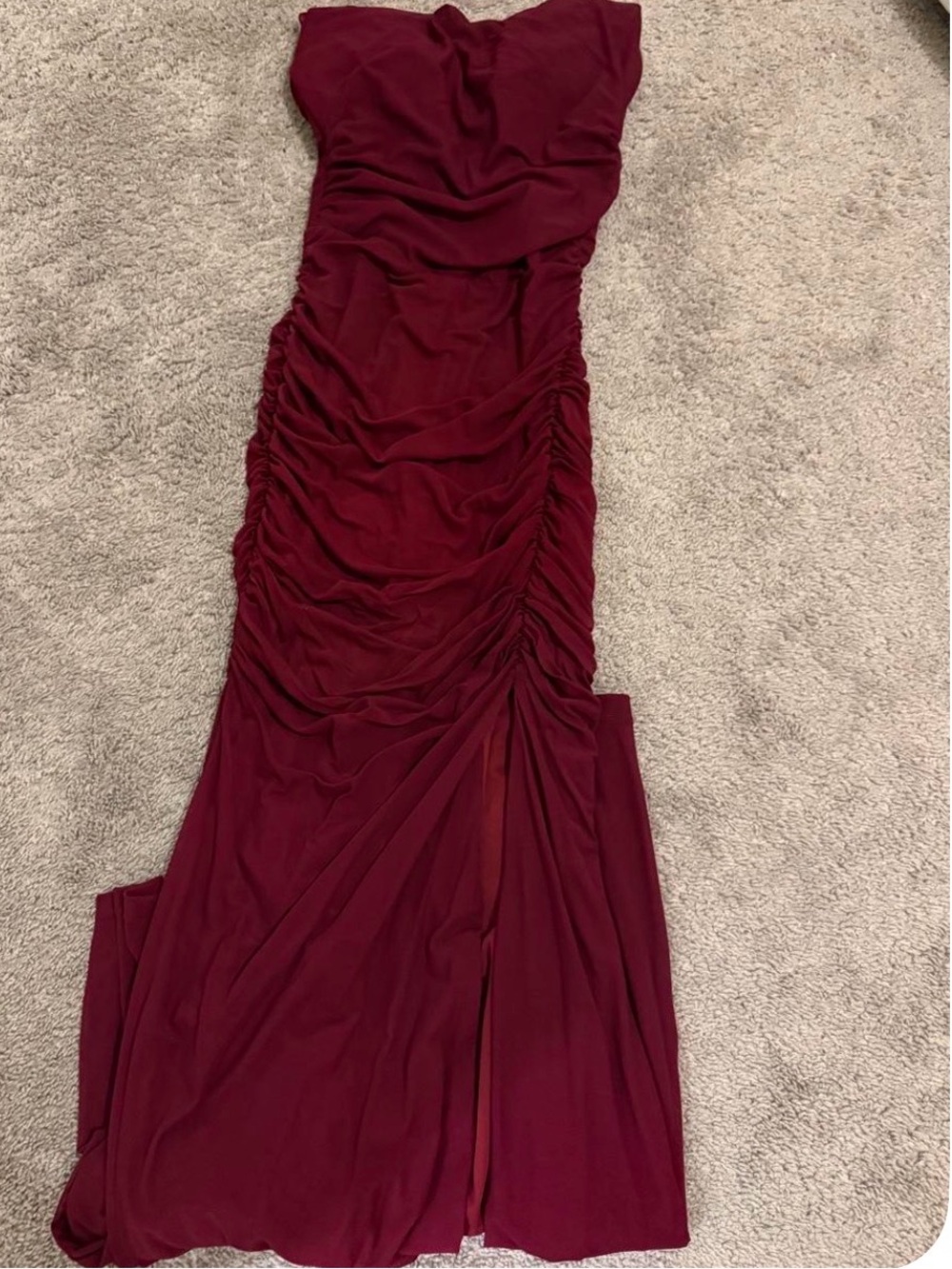Windsor Strapless Ruched Wine Evening Gown
